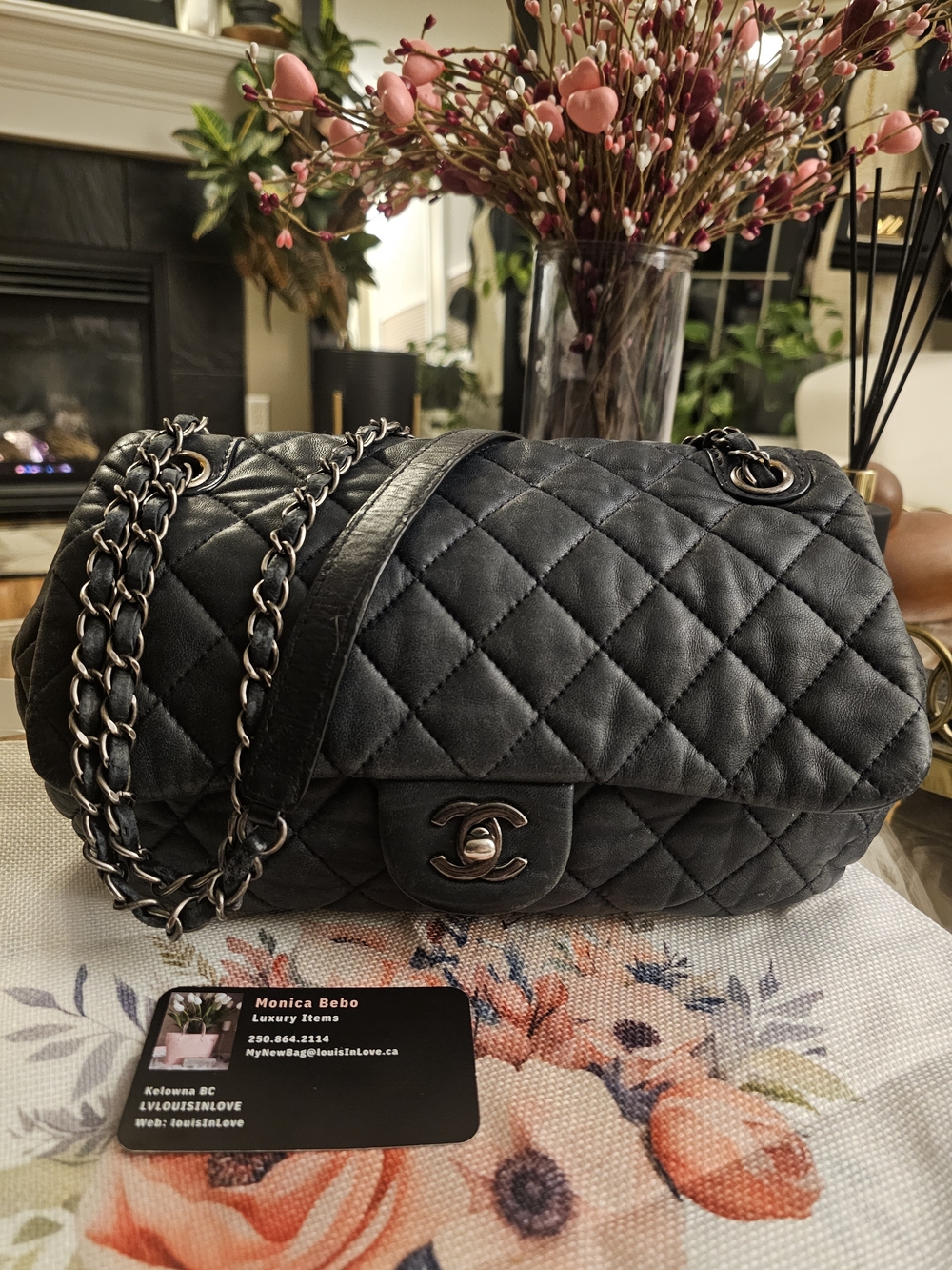 Chanel Quilted Deep Grey Shoulder Bag with Chain Strap